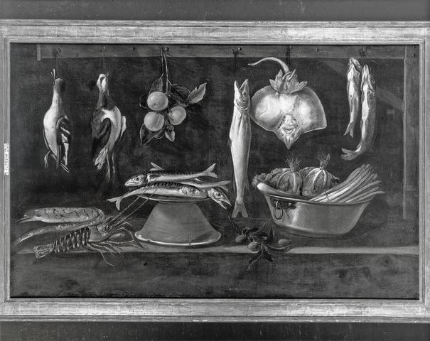 Sotheby's — Anonimo spagnolo sec. XVII - Natura morta con pesci, selvaggina, crostacei, ortaggi e arance — insieme